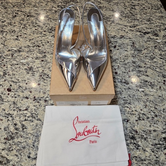 NEW Christian Louboutin Posticha 80mm Metallic Leather Slingback Size 37 - Picture 5 of 15